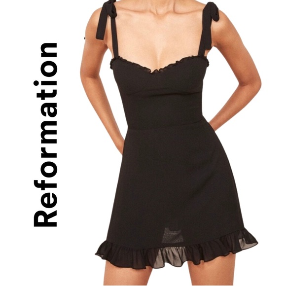 Reformation Dresses & Skirts - Reformation Christine Black Tie Strap Mini Dress | size 2